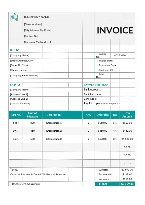Basic Proforma Invoice Template PSD template